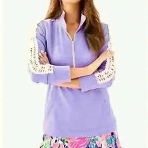 Lilly Pulitzer Heathered Lilac Purple Lace Sleeves Sweatshirt half zip
